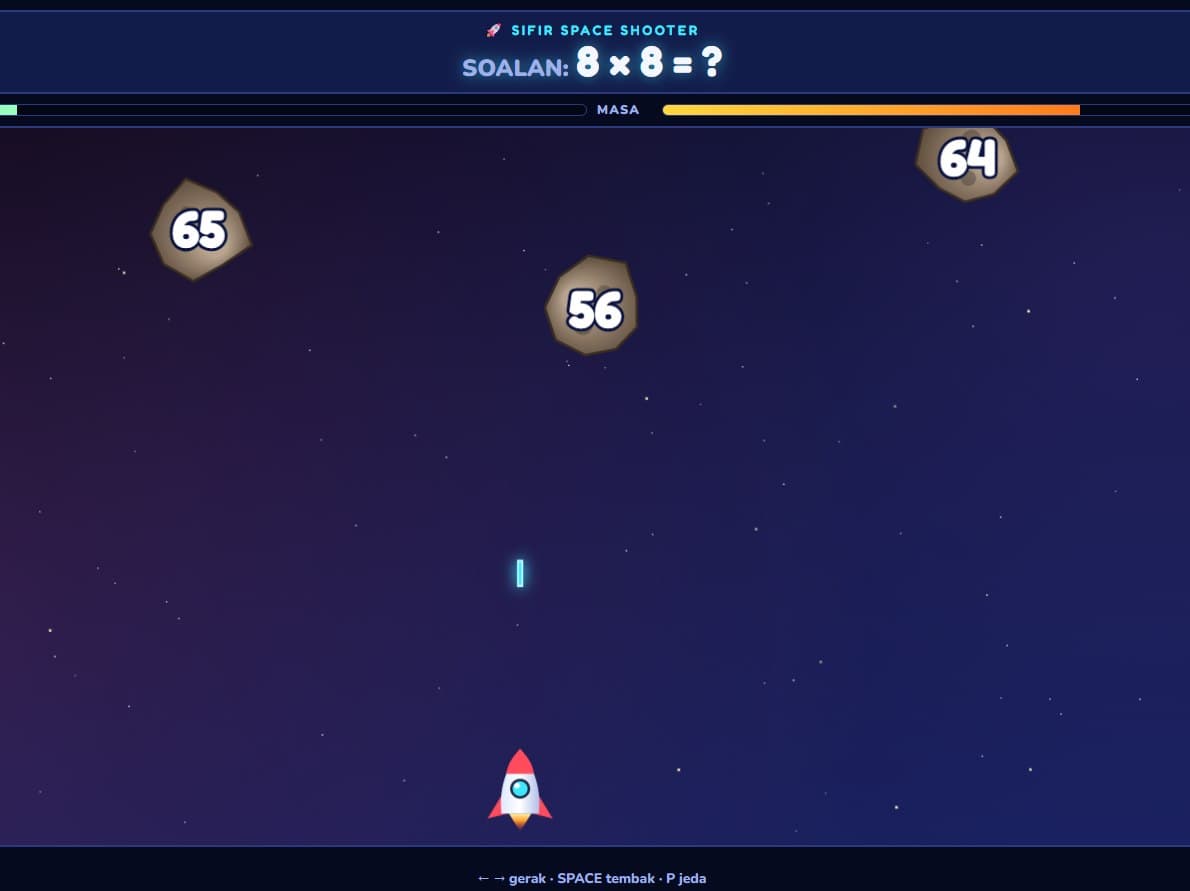 Sifir Space Shooter — tembak jawapan sifir 2 hingga 12